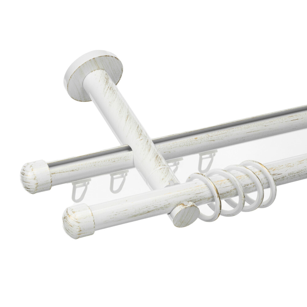 Galerie dubla Capacel teava si profil alb lucios antichizat 19mm