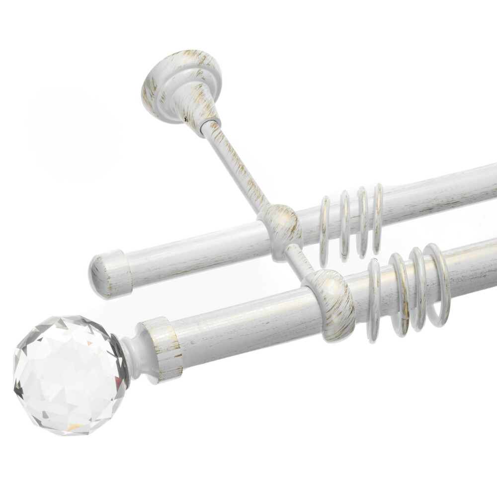 Galerie dubla Kula Crystal alb lucios antichizat 25mm