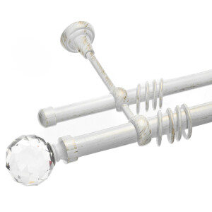 Galerie dubla Kula Crystal alb lucios antichizat 25mm