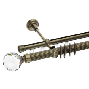 Galerie dubla Kula Crystal teava striata si profil aur antic 25mm