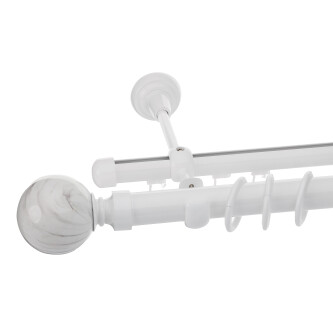 Galerie dubla Ball teava si profil alb lucios 25mm