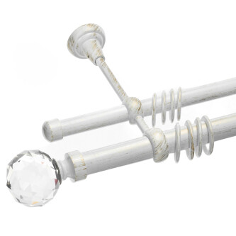 Galerie dubla Kula Crystal alb lucios antichizat 25mm